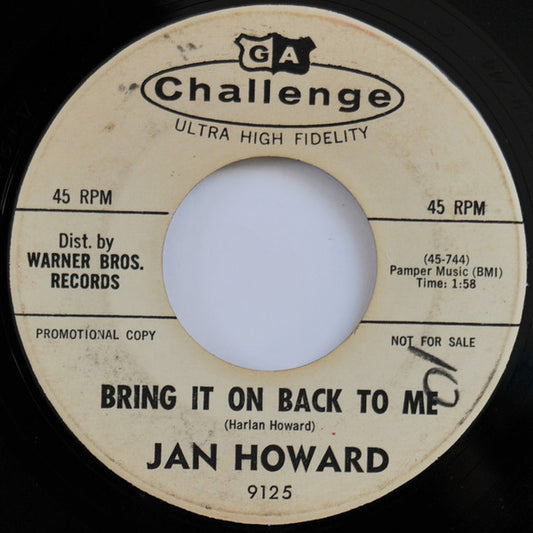 Jan Howard : Bring It On Back To Me (7", Promo)