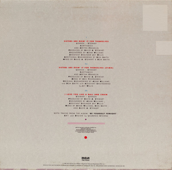 Eurythmics And Aretha Franklin : Sisters Are Doin' It For Themselves (12", Single)