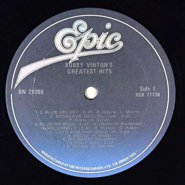 Bobby Vinton : Bobby Vinton's Greatest Hits (LP, Comp, RE)