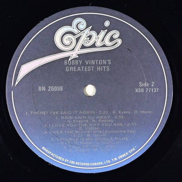 Bobby Vinton : Bobby Vinton's Greatest Hits (LP, Comp, RE)