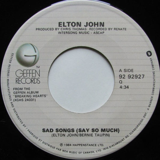 Elton John : Sad Songs (Say So Much) (7", Single)