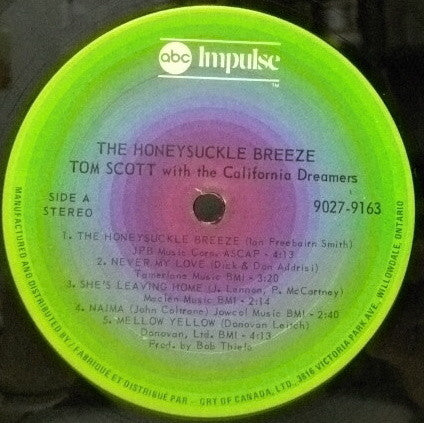 Tom Scott With The California Dreamers : The Honeysuckle Breeze (LP, Album, RE, Gat)