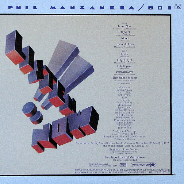 Phil Manzanera / 801 : Listen Now (LP, Album, RE)