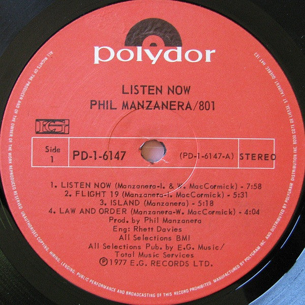 Phil Manzanera / 801 : Listen Now (LP, Album, RE)