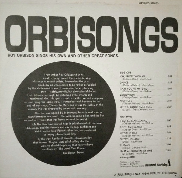 Orbison* : Orbisongs (LP, Comp)