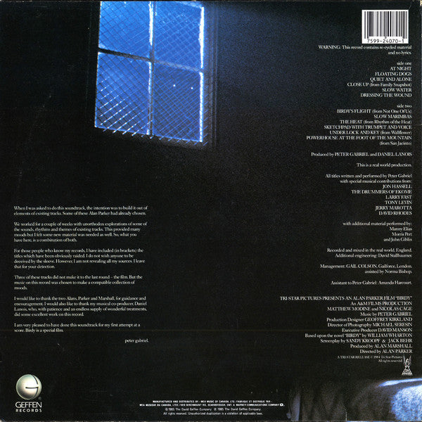 Peter Gabriel : Birdy (LP, Album, Whi)