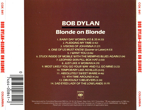 Bob Dylan : Blonde On Blonde (CD, Album, RE, RM)