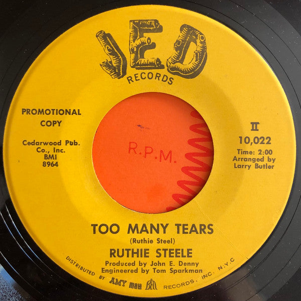 Ruthie Steele : Too Many Tears (7", Promo)