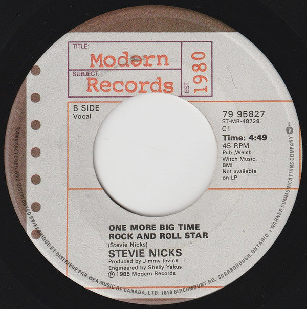 Stevie Nicks : Talk To Me / One More Big Time Rock And Roll Star (7", Single)