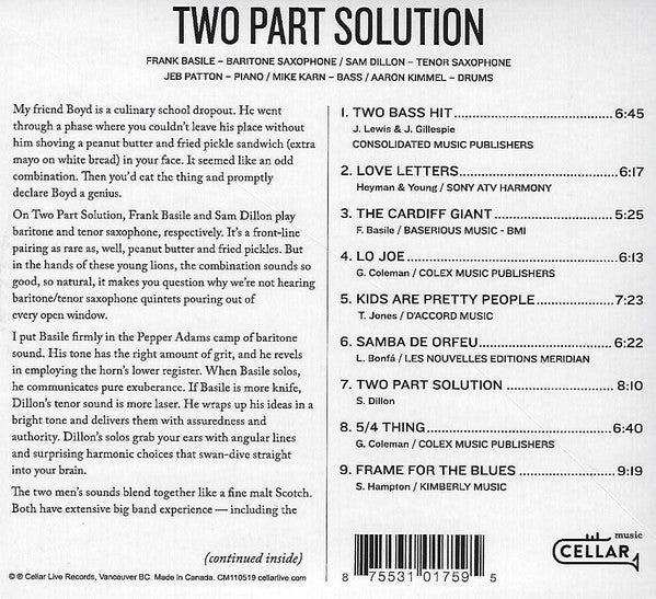 Frank Basile Sam Dillon Quintet : 2 Part Solution (CD, Album)