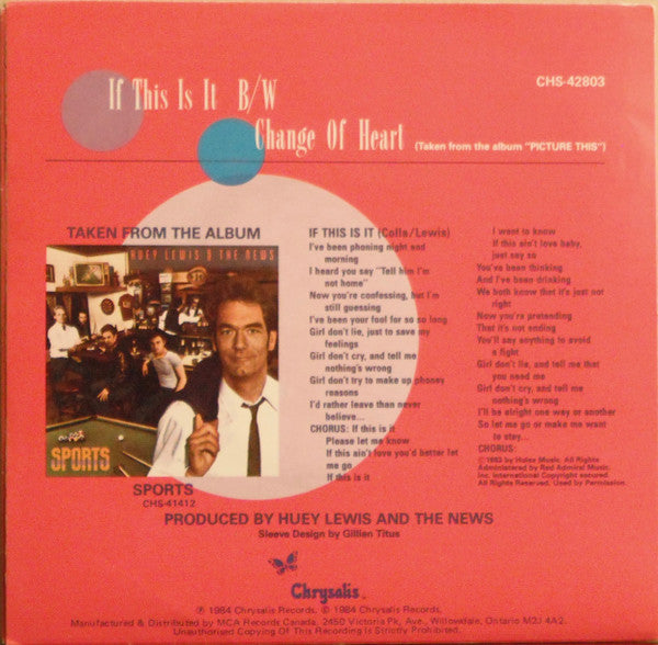 Huey Lewis & The News : If This Is It (7", Single)