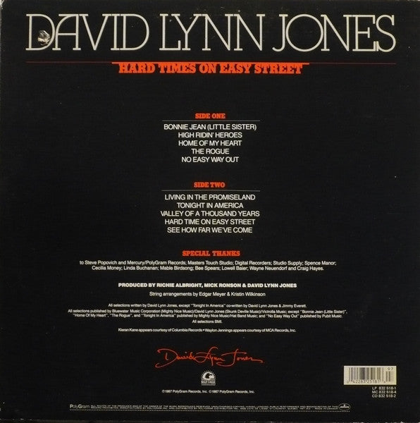 David Lynn Jones : Hard Times On Easy Street (LP, Album)
