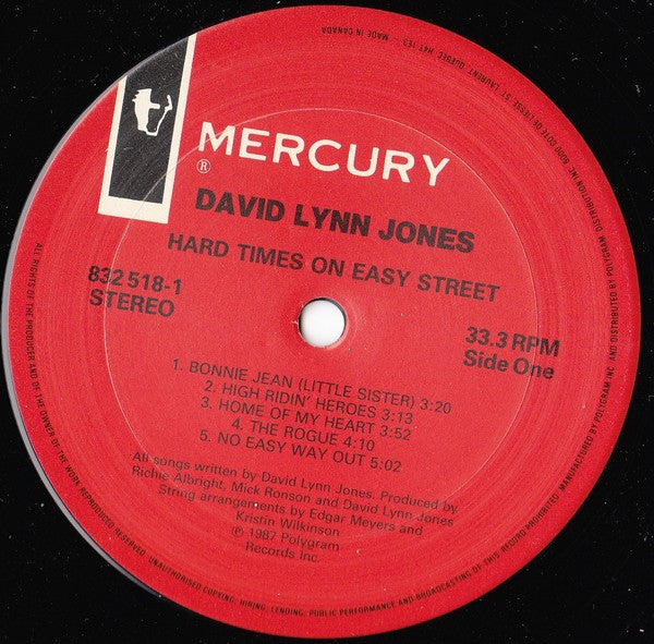 David Lynn Jones : Hard Times On Easy Street (LP, Album)