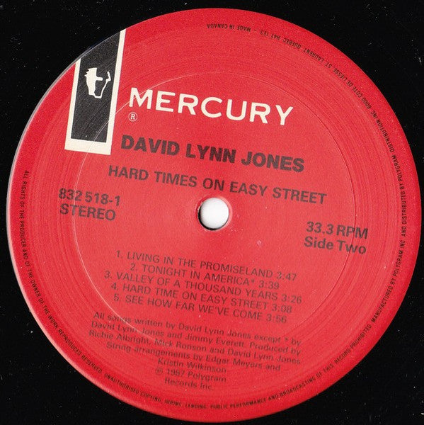 David Lynn Jones : Hard Times On Easy Street (LP, Album)