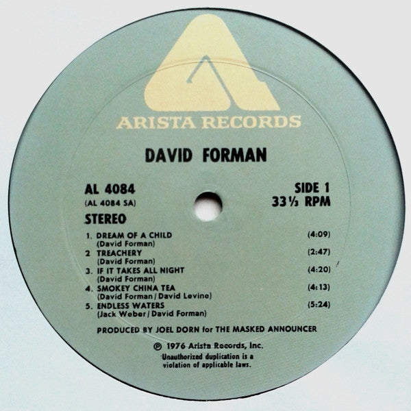 David Forman : David Forman (LP, Album, Wad)