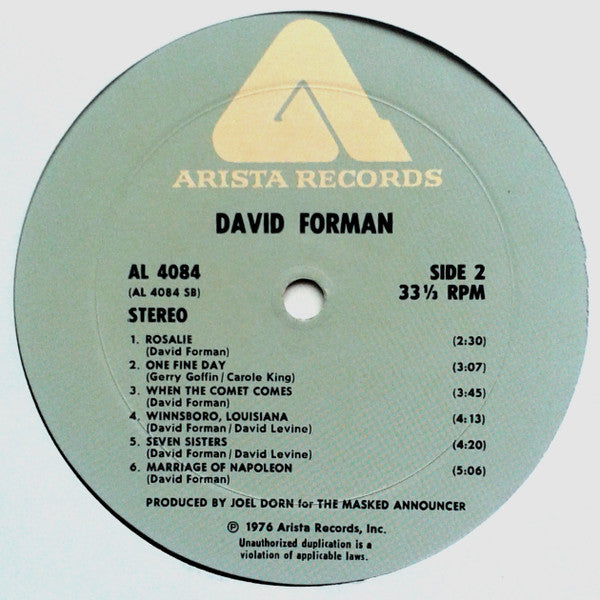 David Forman : David Forman (LP, Album, Wad)