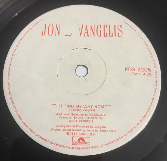 Jon And Vangelis* : I'll Find My Way Home (7", Sol)