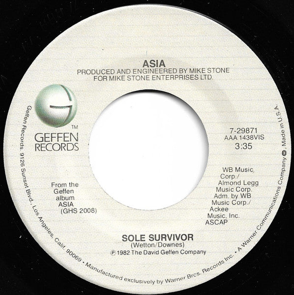 Asia (2) : Sole Survivor (7", Single, Spe)