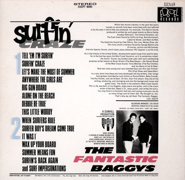 The Fantastic Baggys : Surfin' Craze (LP, Album, Mono, RE)