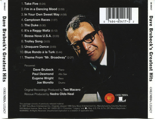Dave Brubeck : Dave Brubeck's Greatest Hits (CD, Comp, RE)