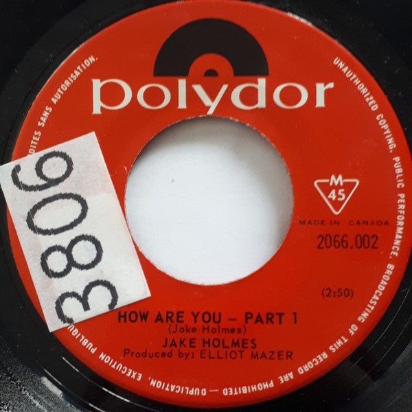 Jake Holmes : How Are You - Part 1 (7", Single)