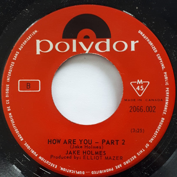 Jake Holmes : How Are You - Part 1 (7", Single)