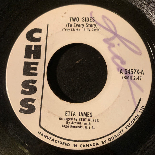 Etta James : Two Sides (To Every Story) / I Worry Bout You (7", Single)