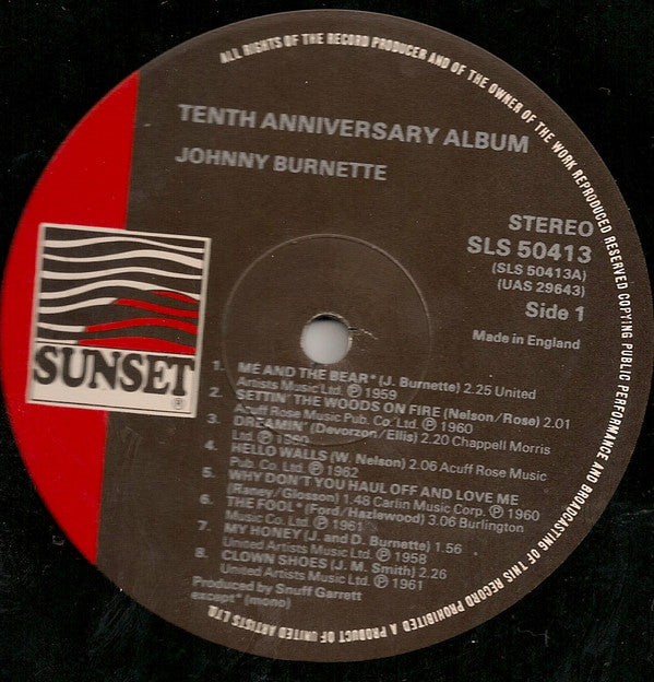 Johnny Burnette : Tenth Anniversary Album (LP, Album, Comp, Mono)