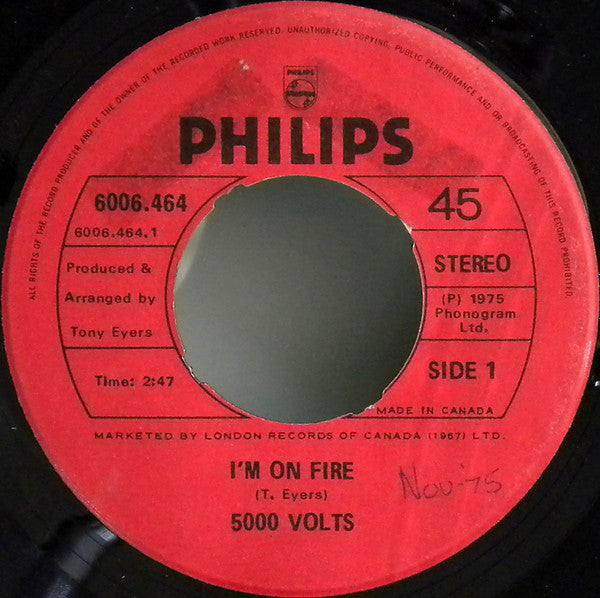 5000 Volts : I'm On Fire (7", Single)