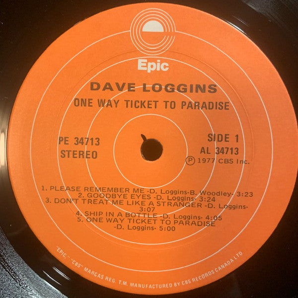 Dave Loggins : One Way Ticket To Paradise (LP, Album)