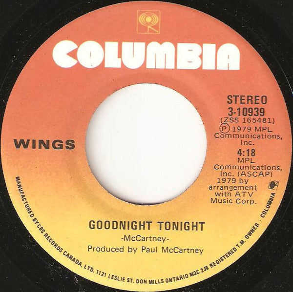 Wings (2) : Goodnight Tonight (7")