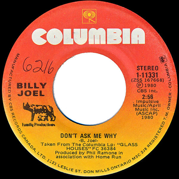Billy Joel : Don't Ask Me Why (7", Single)