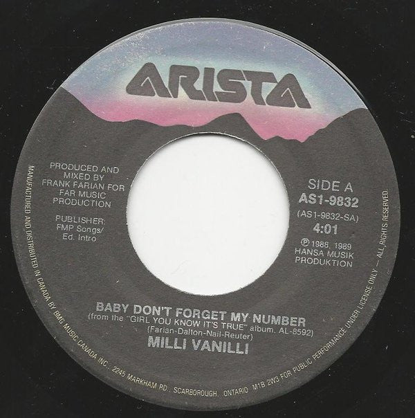 Milli Vanilli : Baby Don't Forget My Number (7", Single)