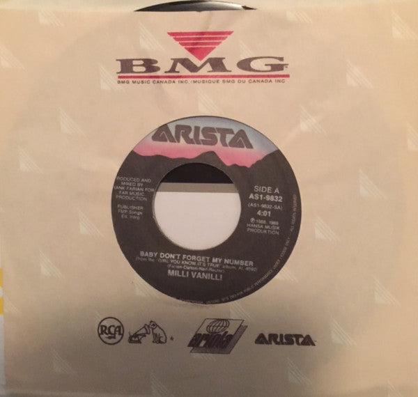 Milli Vanilli : Baby Don't Forget My Number (7", Single)