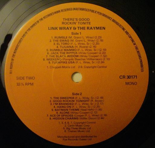 Link Wray & The Raymen* : Rock 'N' Roll 'N' Rumble (LP, Comp, Mono, RE)