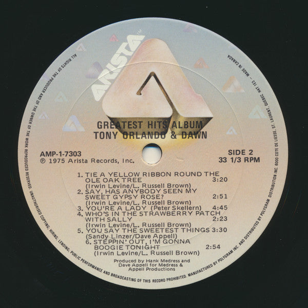 Tony Orlando & Dawn : Greatest Hits (LP, Comp, RE)