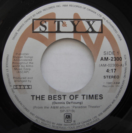 Styx : The Best Of Times (7", Single)