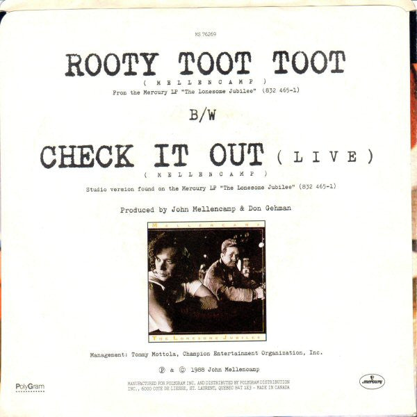 John Cougar Mellencamp : Rooty Toot Toot (7", Single)
