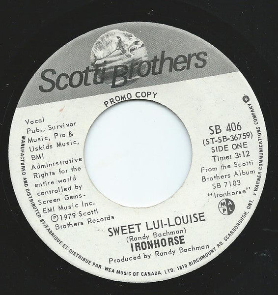 Ironhorse : Sweet Lui-Louise / Watch Me Fly (7", Promo)