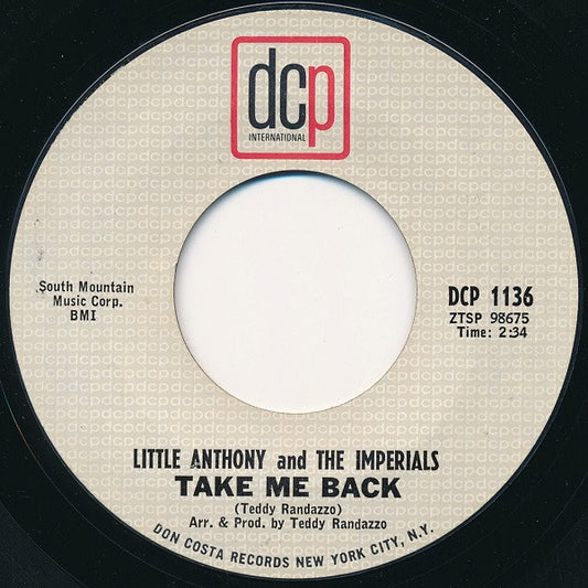 Little Anthony & The Imperials : Take Me Back (7", Single, Mono, Styrene, Ter)