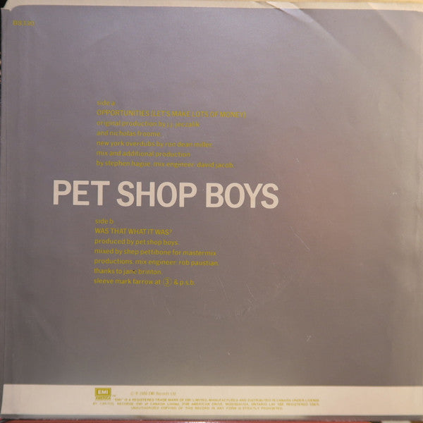 Pet Shop Boys : Opportunities (Let's Make Lots Of Money) (7", Single)