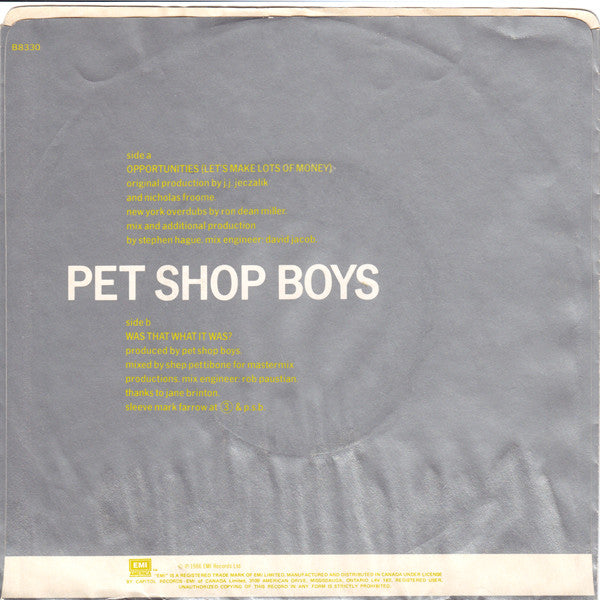 Pet Shop Boys : Opportunities (Let's Make Lots Of Money) (7", Single)