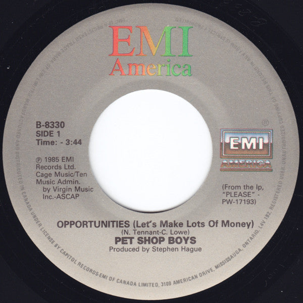 Pet Shop Boys : Opportunities (Let's Make Lots Of Money) (7", Single)