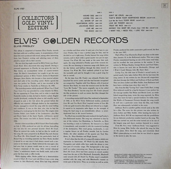 Elvis Presley : Elvis' Golden Records (LP, Comp, RE, Gol)