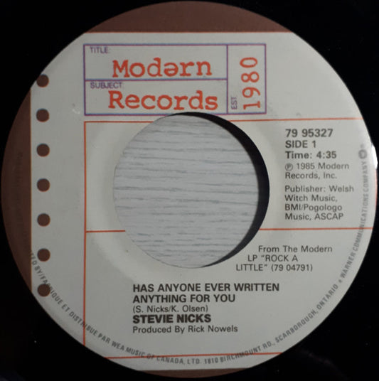 Stevie Nicks : Has Anyone Ever Written Anything For You (7", Single)