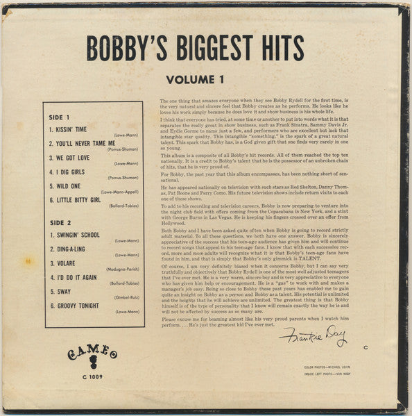 Bobby Rydell : Bobby's Biggest Hits (LP, Comp, Mono)