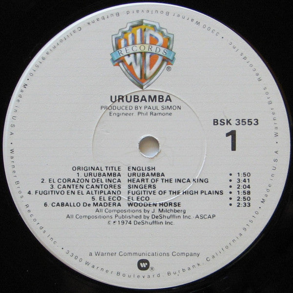Urubamba : Urubamba (LP, Album, RE, Los)