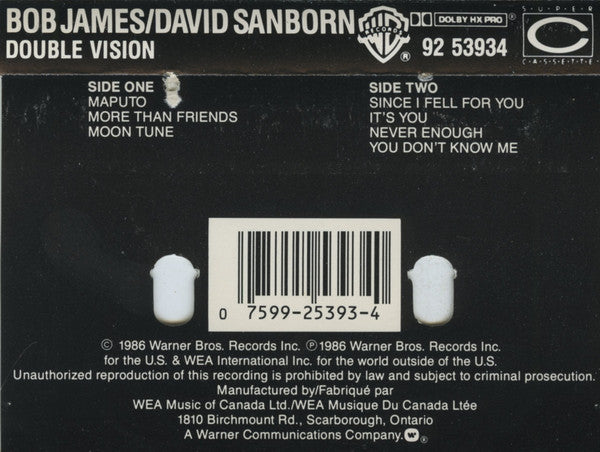 Bob James / David Sanborn : Double Vision (Cass, Album, Dol)