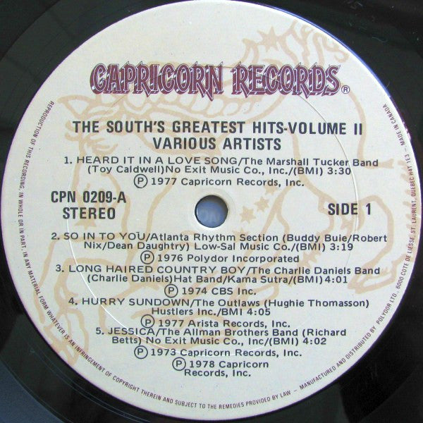 Various : The South's Greatest Hits Volume II (LP, Comp)