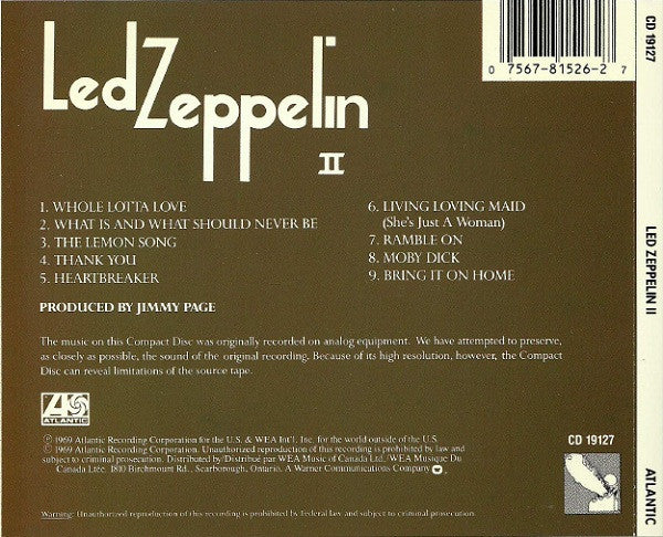 Led Zeppelin : Led Zeppelin II (CD, Album, RE)